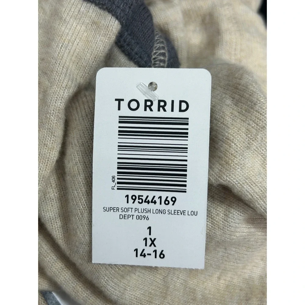 Torrid Hoodie Sleepwear Womens 1X Beige Colorblock Super Soft Lounge Pullover